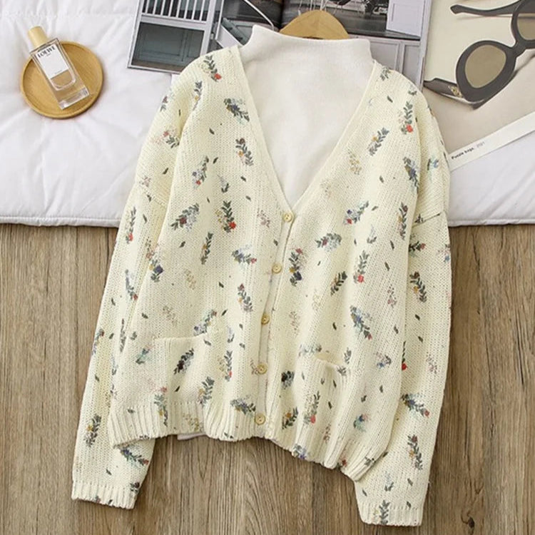 B&Y Floral Mori Girl V-Neck Cardigan