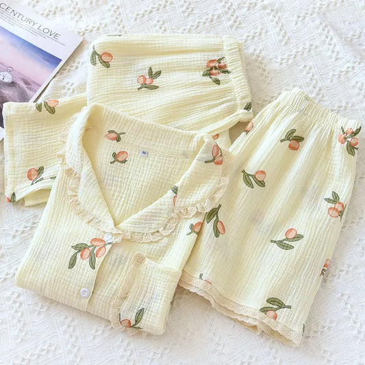 Rose Fruity Print Three-Piece Pyjama Set