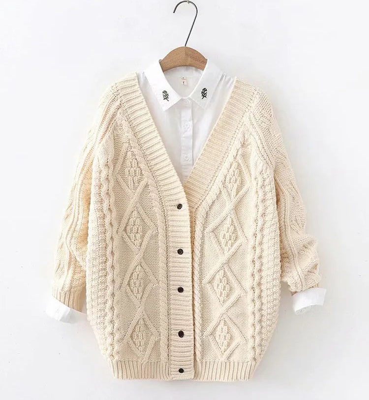 Cable Knitted Beige Cardigan