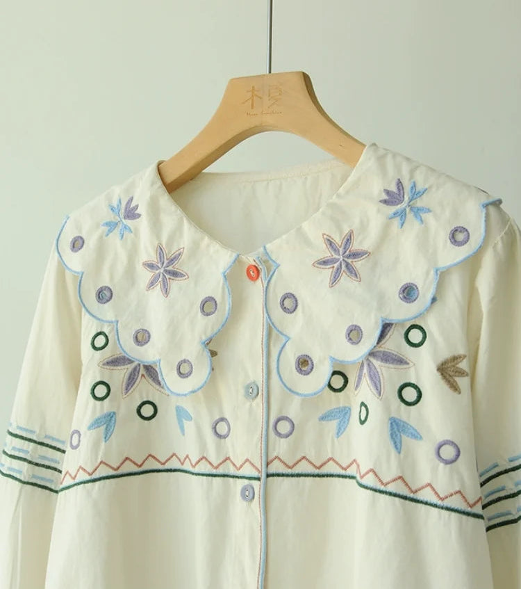 Springtide Garden Scallop-Collar Blouse