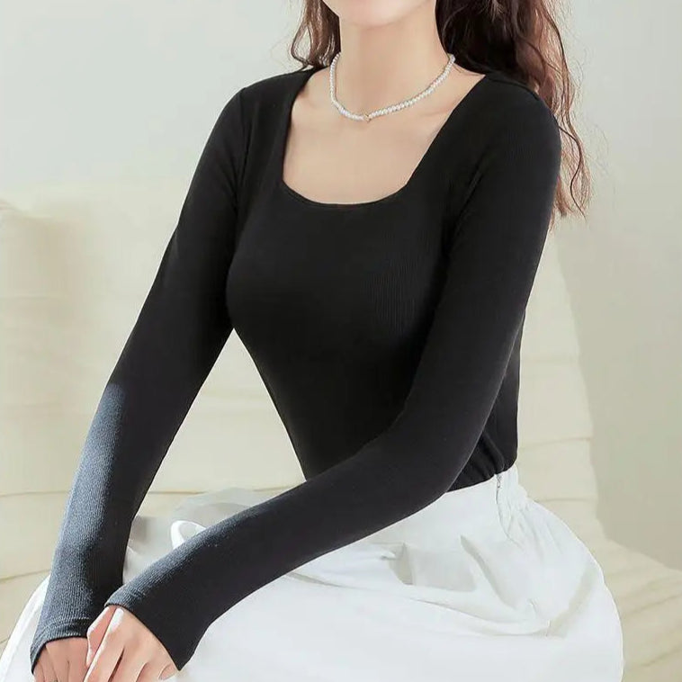 Square Neck Padded Long Sleeves Top