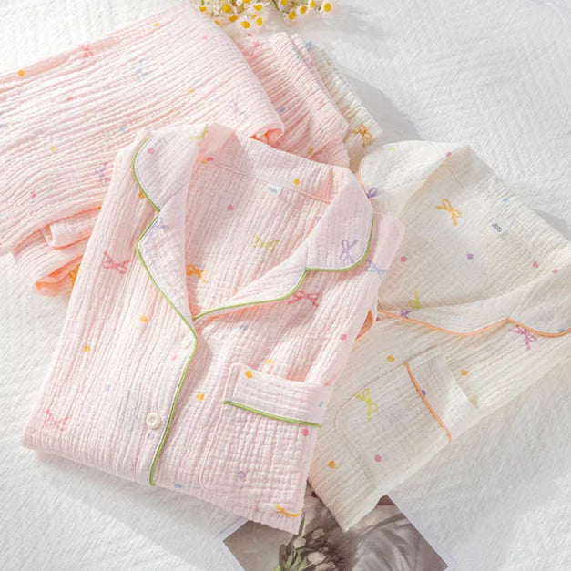 Ribbon Print Shirt Pyjama Set