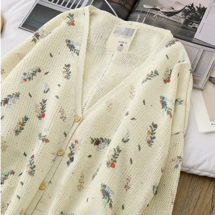 B&Y Floral Mori Girl V-Neck Cardigan