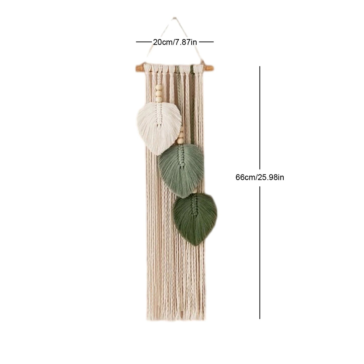 Decorative wall hanging with leaves and measurements on a white background
