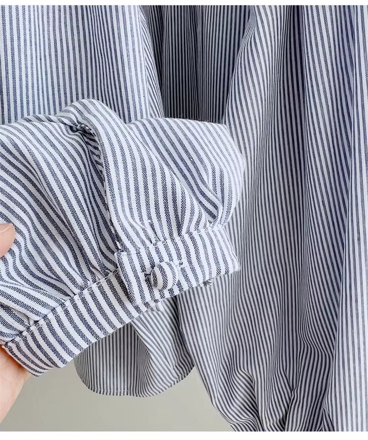 B&Y Blue Striped Blouse with Lace Details