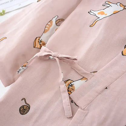 Cartoon Cat Kimono Style Pyjamas