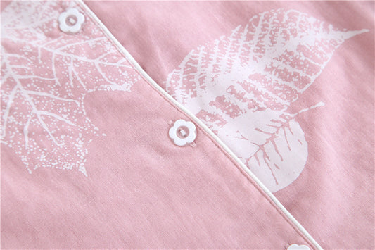 White Leaf Print Pure Cotton Pyjamas Set