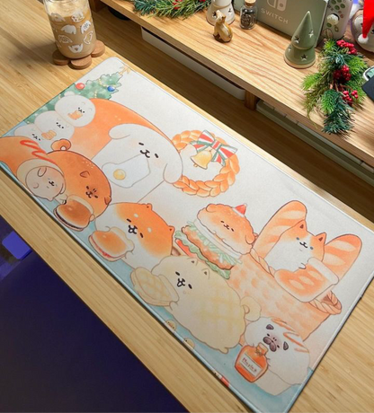 Puppy Christmas Breakfast Cartoon Deskmat