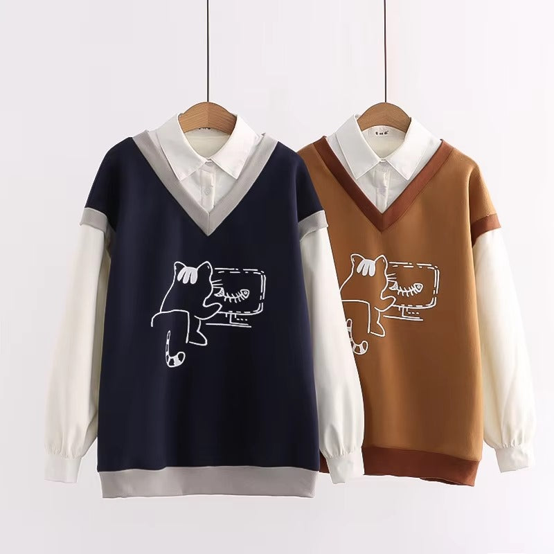 Kawaii Computer Geek Cat Fleece Hoodie