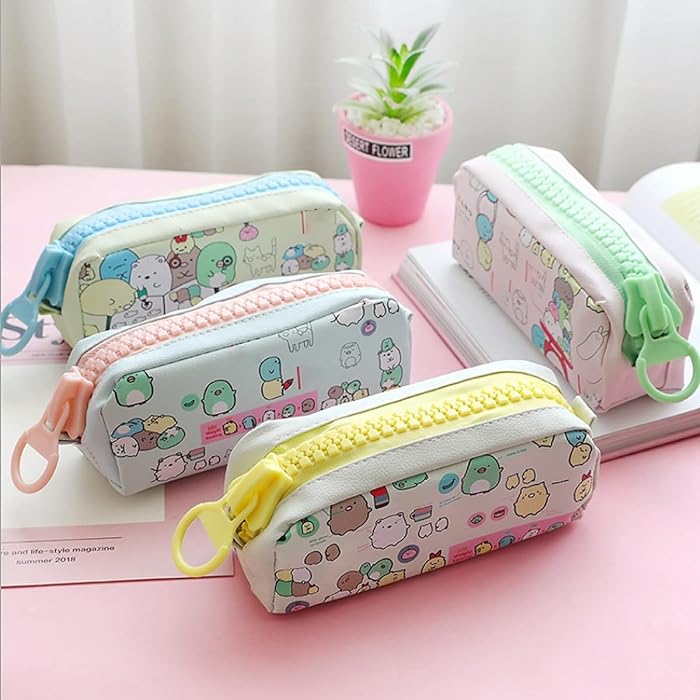 Kawaii Sumikko Zipper Pencil Case Cute Cartoon Animal Pencil Bag Pen Case Big Zipper Storage Pouch Organizer for Pens Stationery Items Gift School Supplies