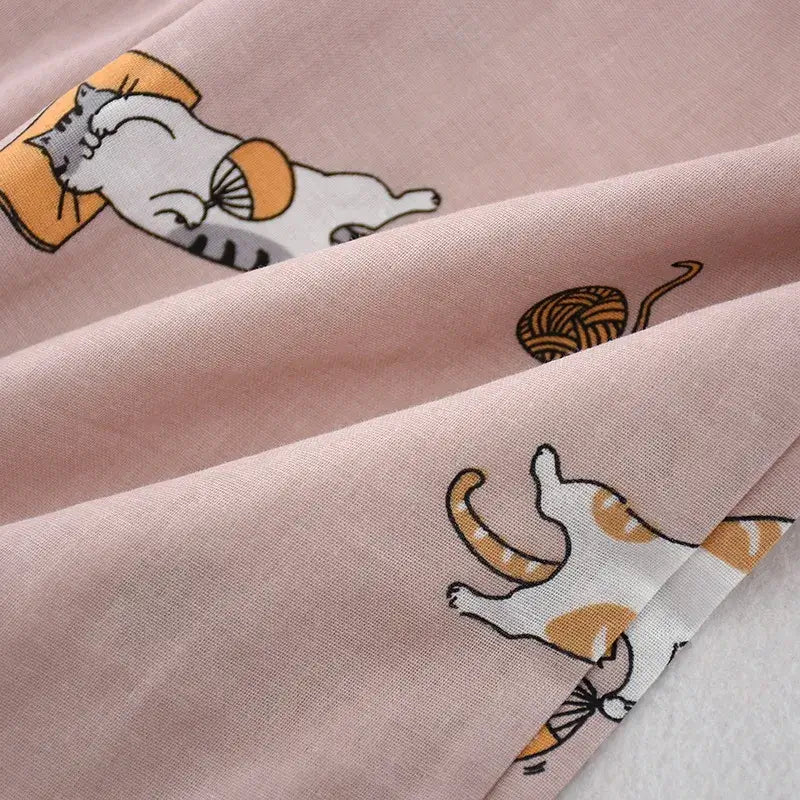 Cartoon Cat Kimono Style Pyjamas