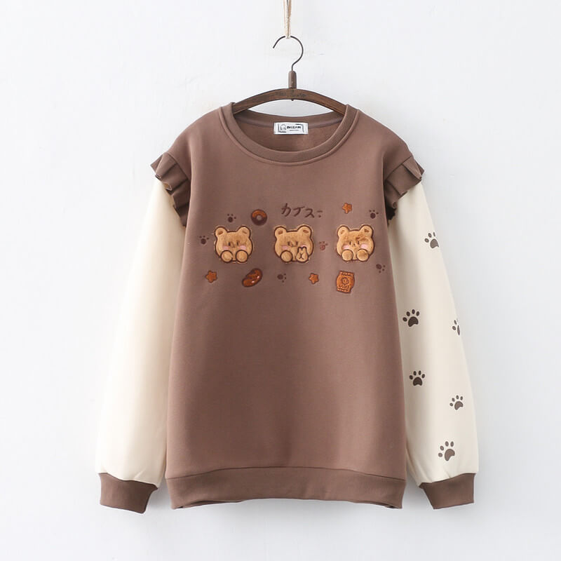 Candy Bear Sisters Sweater Long Sleeve Loose Sweatshirt Cartoon Embroidery Warm Casual Jumper Bear Girl Sister Trio