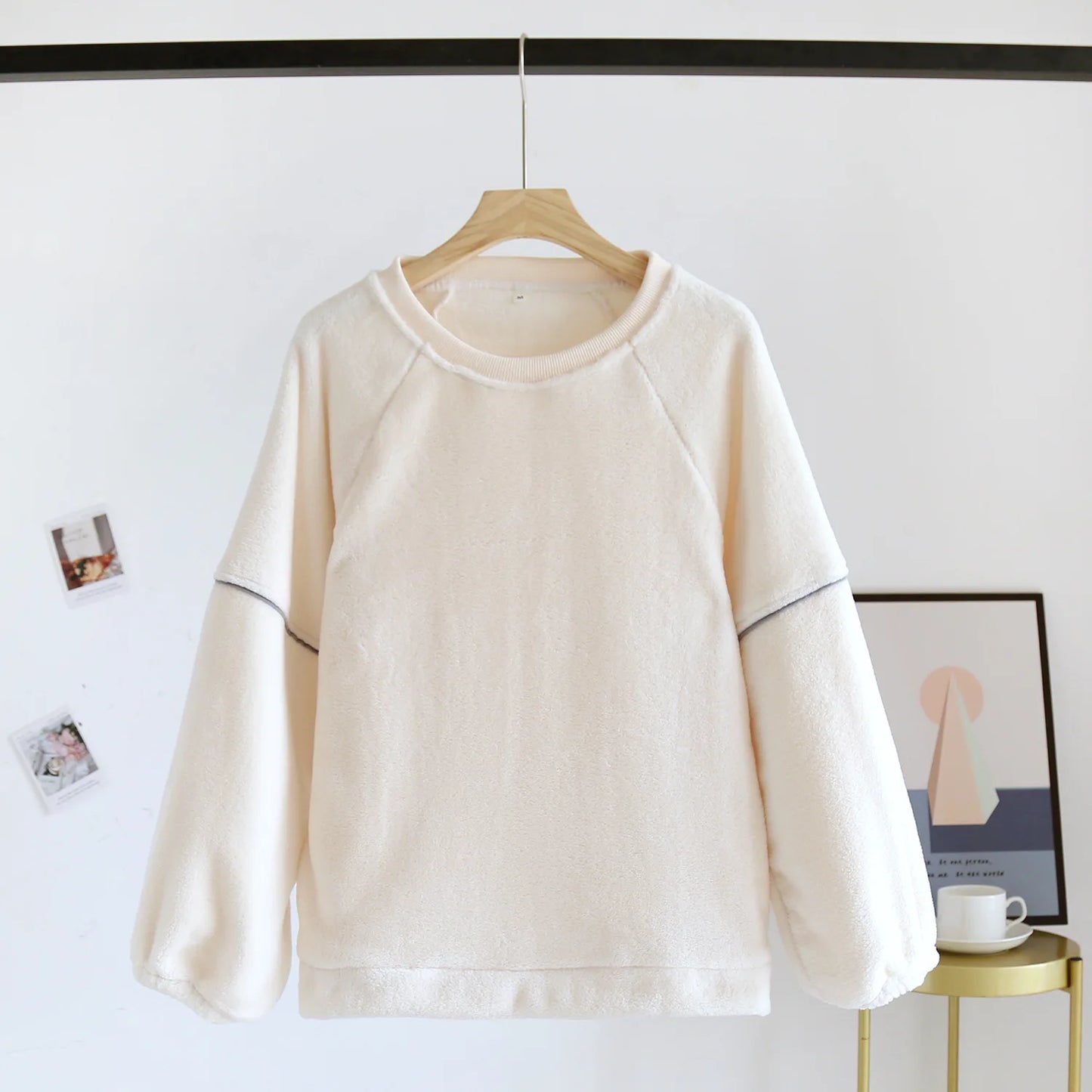Cuddly Plush Basic Crew Neck Jumper Winter Women Sweater Top Coral Plush Thickened plush Long Sleeve Top Loose Flannel Sweater
