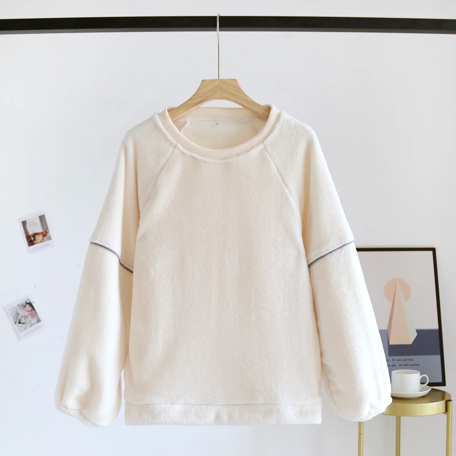 Cuddly Plush Basic Crew Neck Jumper Winter Women Sweater Top Coral Plush Thickened plush Long Sleeve Top Loose Flannel Sweater