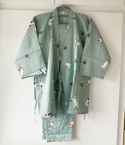 Cartoon Cat Kimono Style Pyjamas