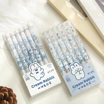 Kawaii Cream Rabbit Gel Pens (set of 12) Cute Cartoon 0.5mm Ballpoint Black Color Ink for Writing Stationery Office Supplies Hanarii Shop