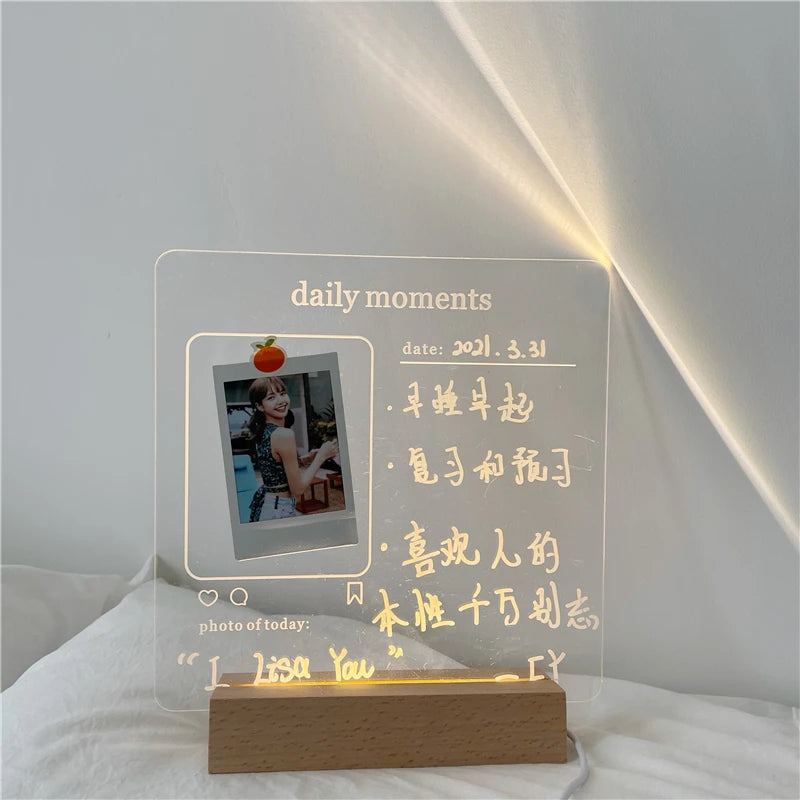 Compact Desktop Memo Board USB Acrylic Daily Moments Lit up Creative School Stationery