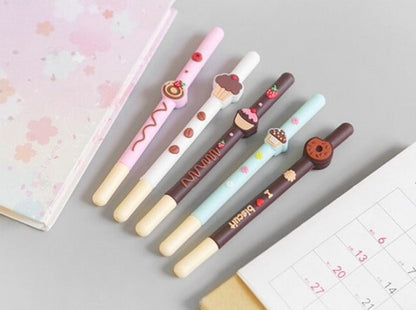 Sweet Desserts n' Biscuit 0.5mm Gel Pen (set of 5) Cute Donuts Cake Ballpoint Pens Black Color Ink Office School Kawaii Stationery