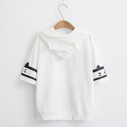 Monochrome Kitty Cat Hooded Top