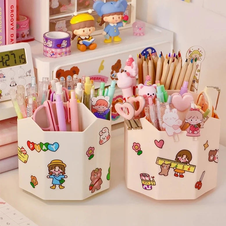 Kawaii Rotating Pencil Holder Organiser 360 Degree Rotating Pen Holder Desktop Organizer Large Capacity Pencil Box School Stationery