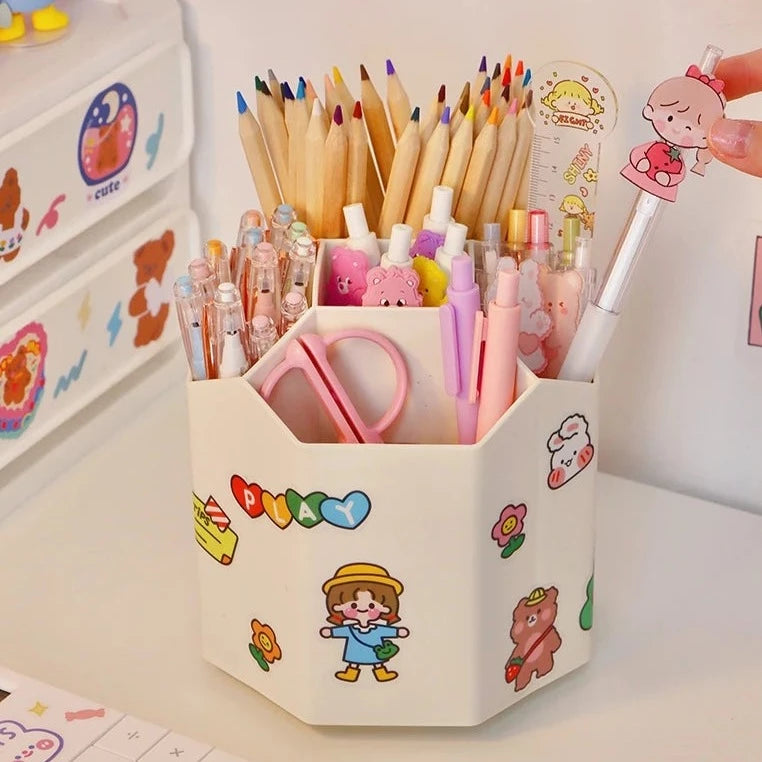 Kawaii Rotating Pencil Holder Organiser 360 Degree Rotating Pen Holder Desktop Organizer Large Capacity Pencil Box School Stationery