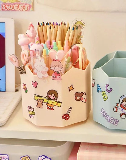 Kawaii Rotating Pencil Holder Organiser 360 Degree Rotating Pen Holder Desktop Organizer Large Capacity Pencil Box School Stationery