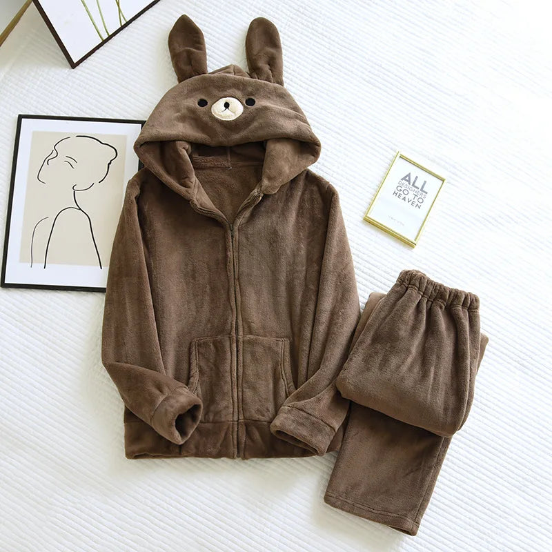 Rabbit Bunny Ear Flannel Pyjamas Set