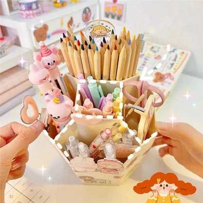 Kawaii Rotating Pencil Holder Organiser 360 Degree Rotating Pen Holder Desktop Organizer Large Capacity Pencil Box School Stationery