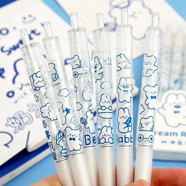 Kawaii Cream Rabbit Gel Pens (set of 12)