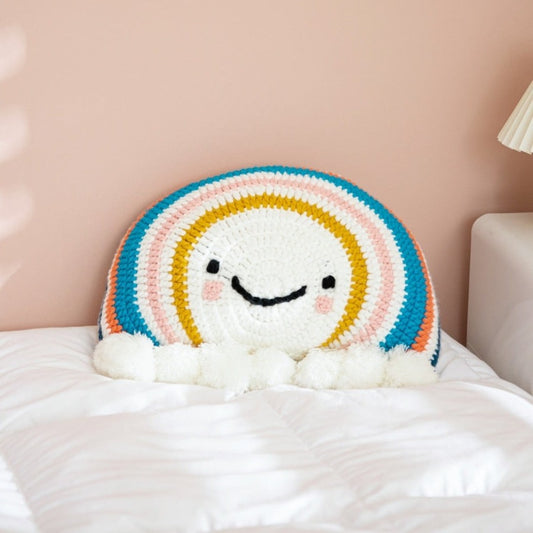 Delightful Nordic Cute Cartoon Rainbow Sunflower Cushion Hand Crochet Decorative Kawaii Pompom Knitted Throw Pillow Sofa Seat Back Cushions