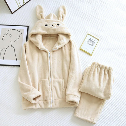 Rabbit Bunny Ear Flannel Pyjamas Set