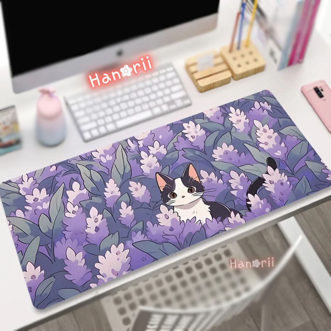 Kawaii Cat Purple Garden Deskmat