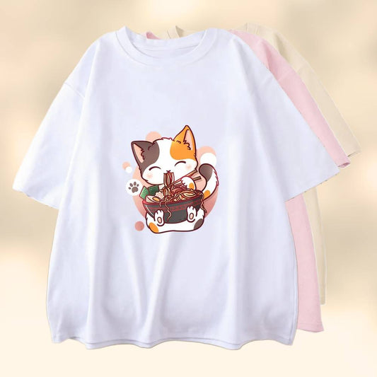 Neko Ramen Foodie Cat Print T-Shirt