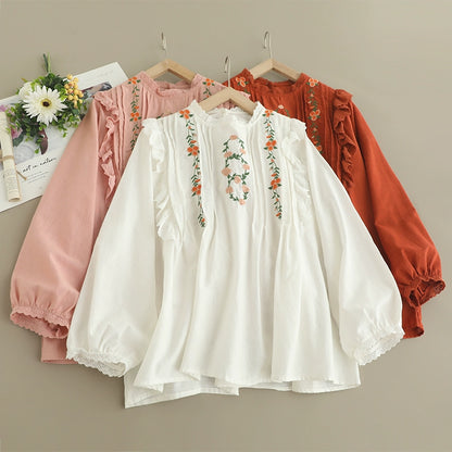 Romantic Floral Embroidery Blouse Top