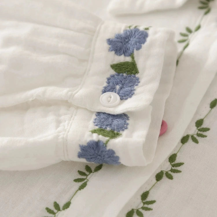 Blue Daisies Flowers Floral Embroidery Shirt 