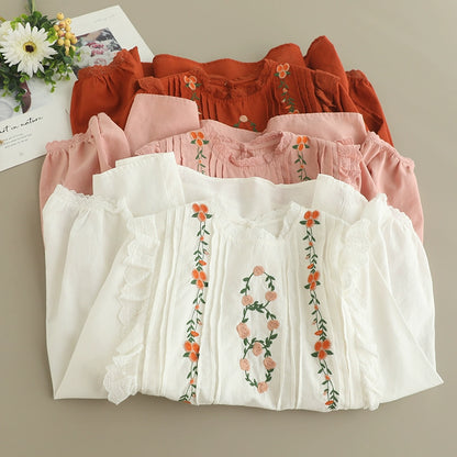 Romantic Floral Embroidery Blouse Top