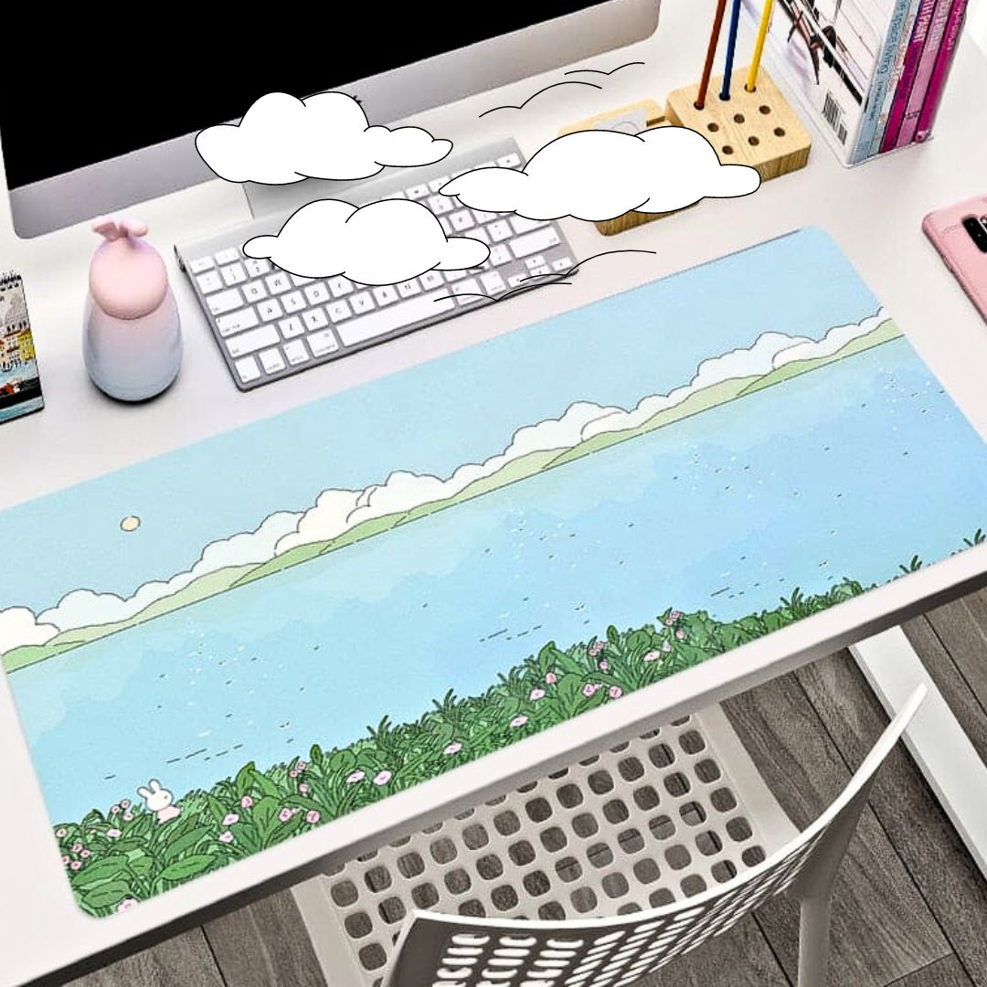 Reverie Waterscape Illustration Desk Mat Large Gamer Cartoon Desktop Pad