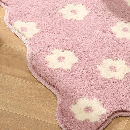 Soft Pink Fluffy Floral Rug