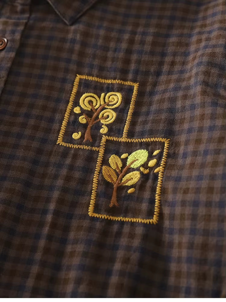 Golden Autumn Brown Plaid Shirt