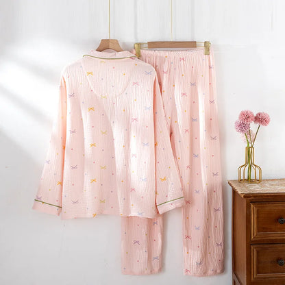 Ribbon Print Shirt Pyjama Set