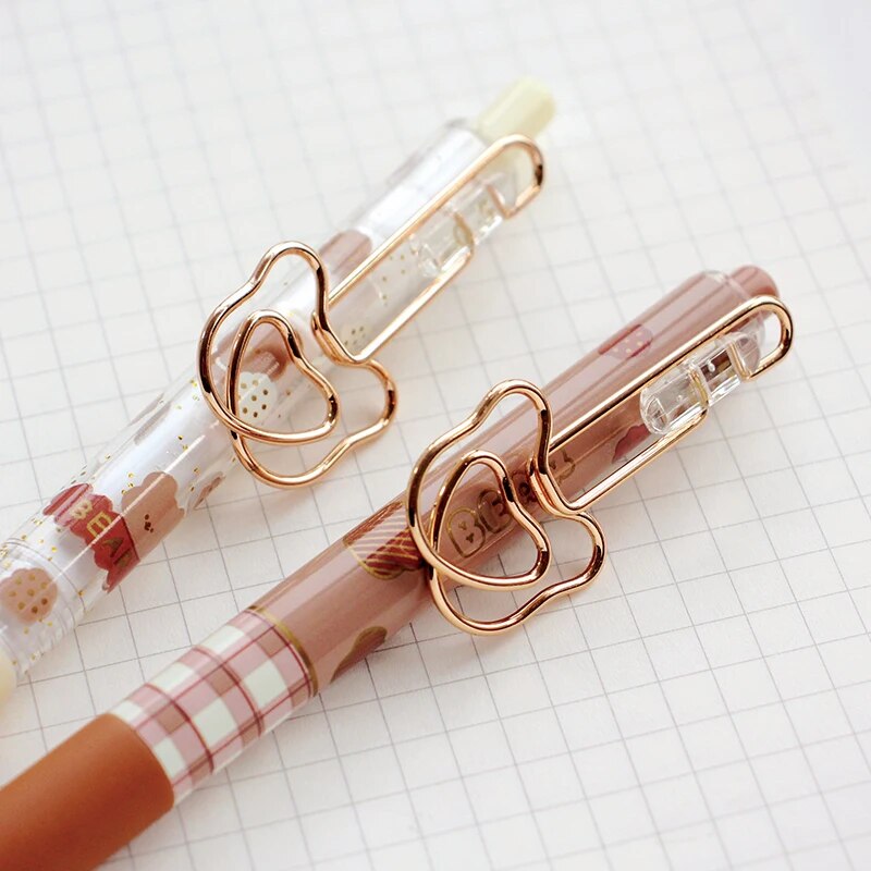 Caramel Pudding Bear Gel Pens (set of 6) Cartoon 0.5mm Ballpoint Black Color Ink for Writing Office School Hanarii Shop Stationery 