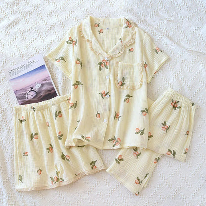 Rose Fruity Print Three-Piece Pyjama Set