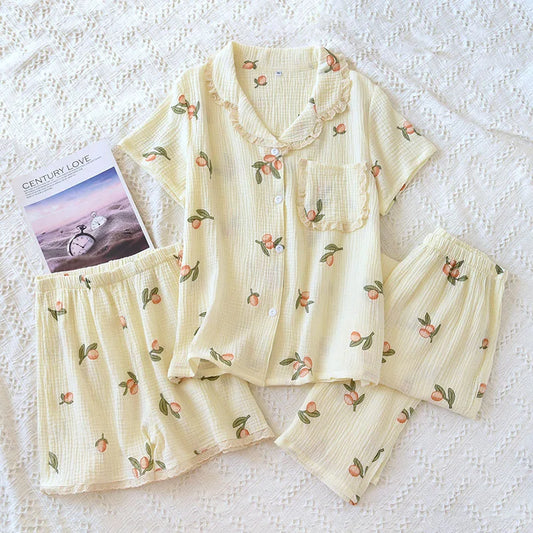 Rose Fruity Print Three-Piece Pyjama Set