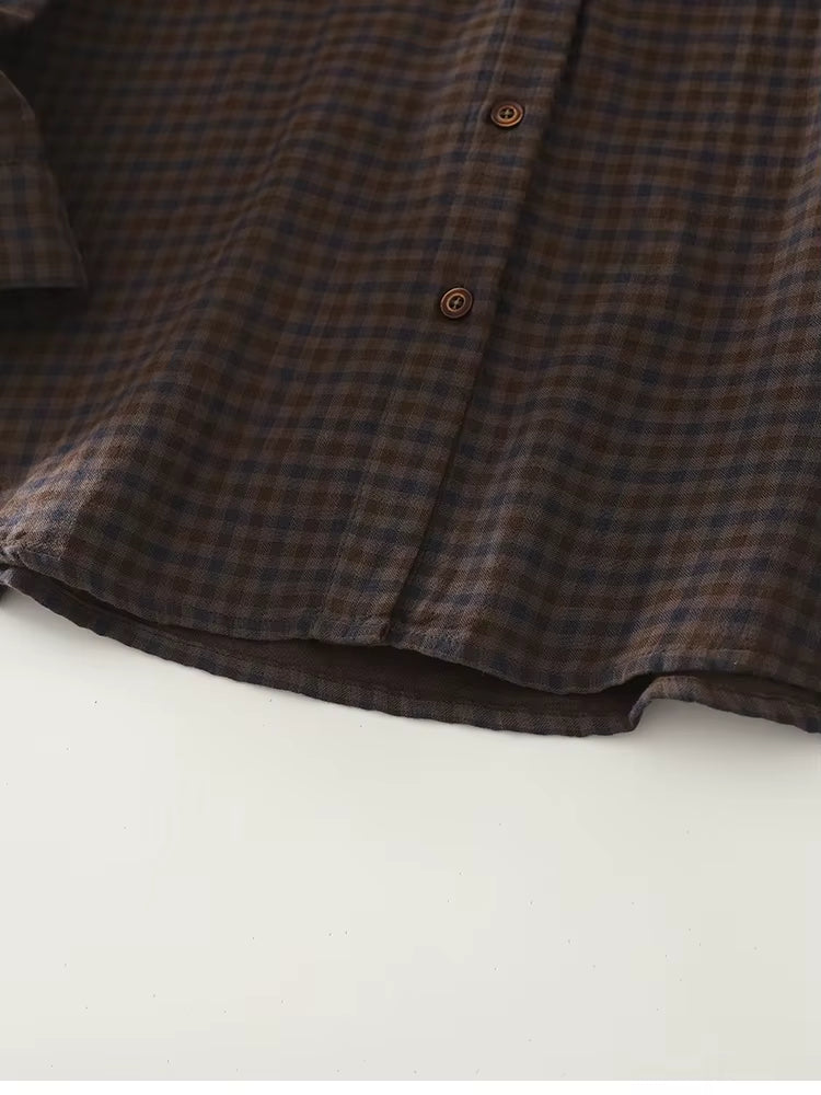 Golden Autumn Brown Plaid Shirt