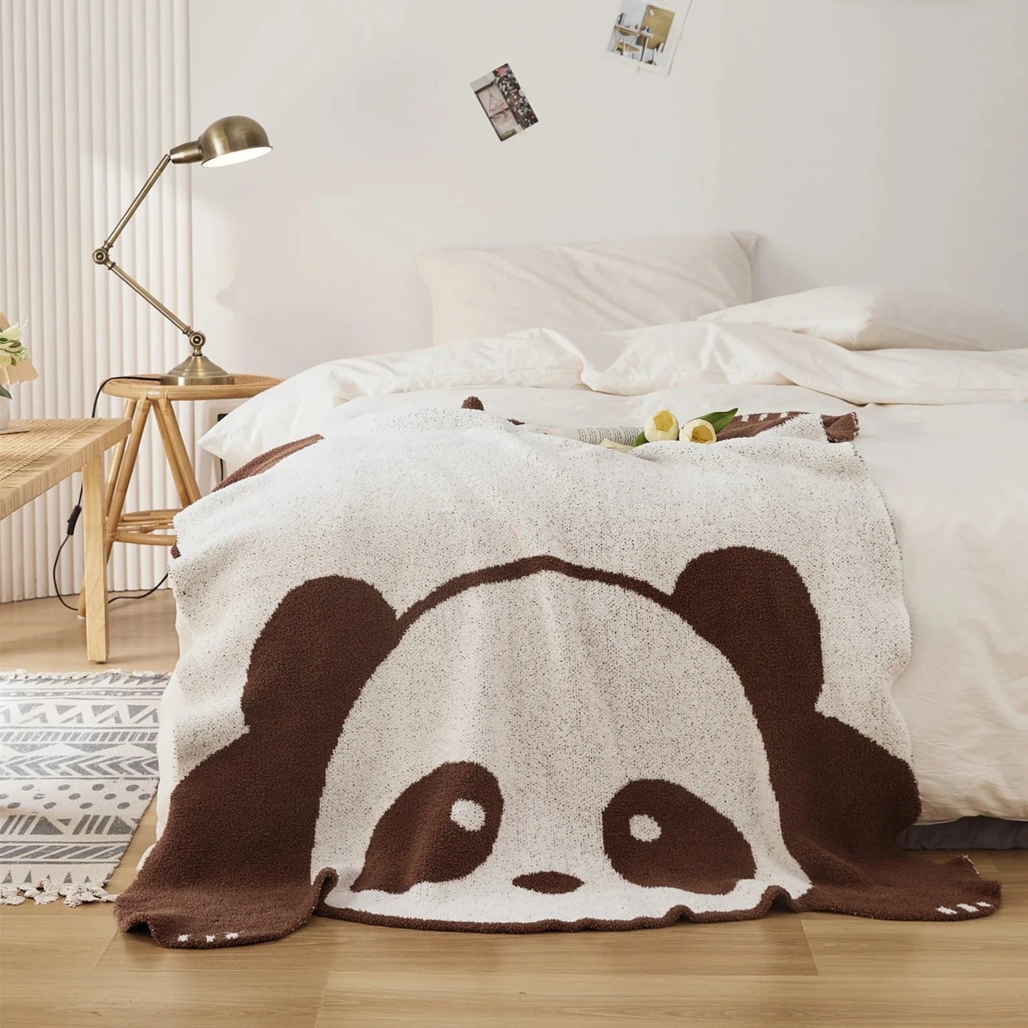 Mama Panda Knitted Wrap Blanket Soft Cozy Bed Throw Winter Microfiber Wrap Blanket Hanarii Shop