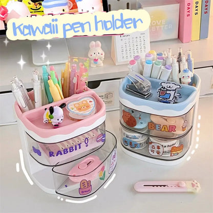 Kawaii Stationery Drawer Pencil Holder Transparent Desktop Storage Box Stationery Organizer