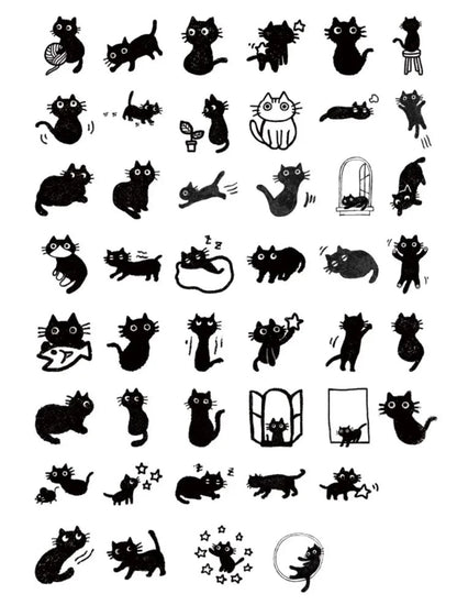 Mr Edgar Black Cat Stickers (45pcs) Box Set Cute Black Cat Adhesive Note Label for Diary Album Decoration School Fun Supplies