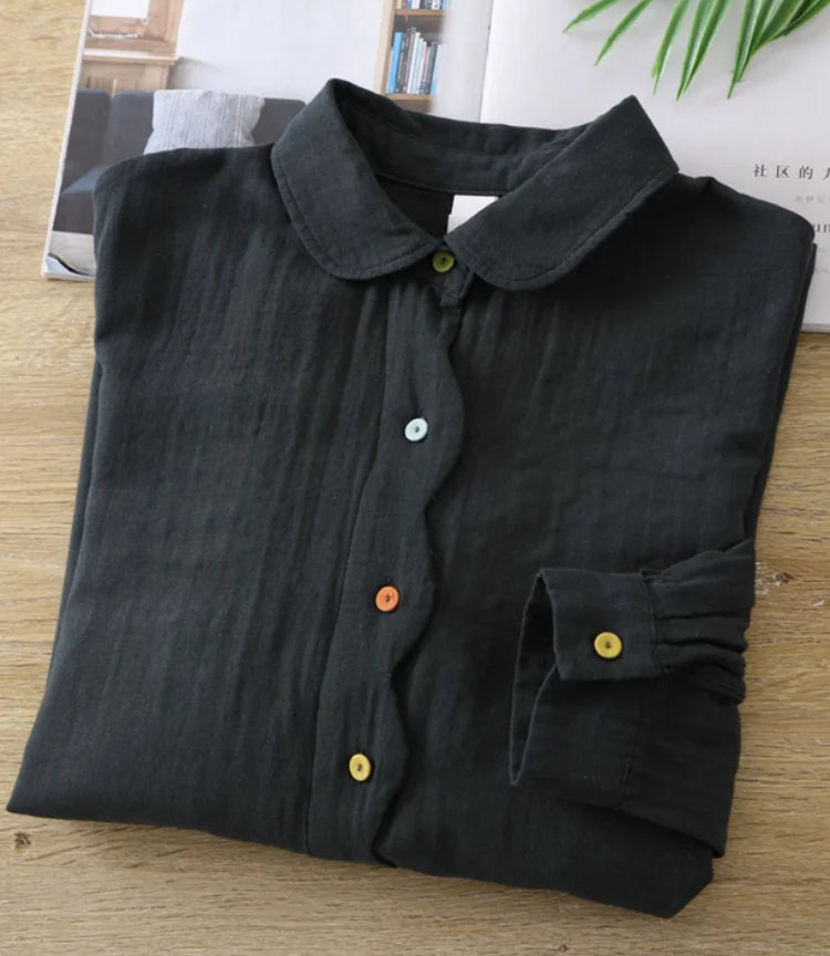 B&Y Black Cotton Blouse with Colourful Buttons