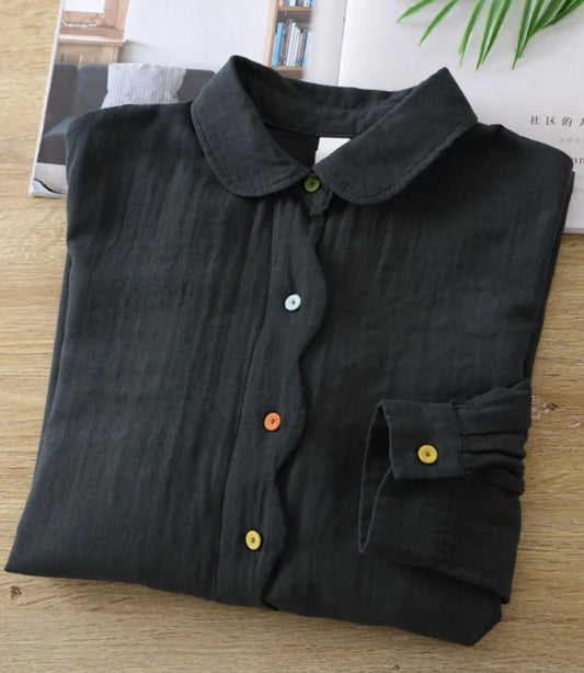B&Y Black Cotton Blouse with Colourful Buttons