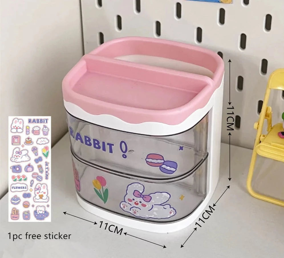 Kawaii Stationery Drawer Pencil Holder Transparent Desktop Storage Box Stationery Organizer